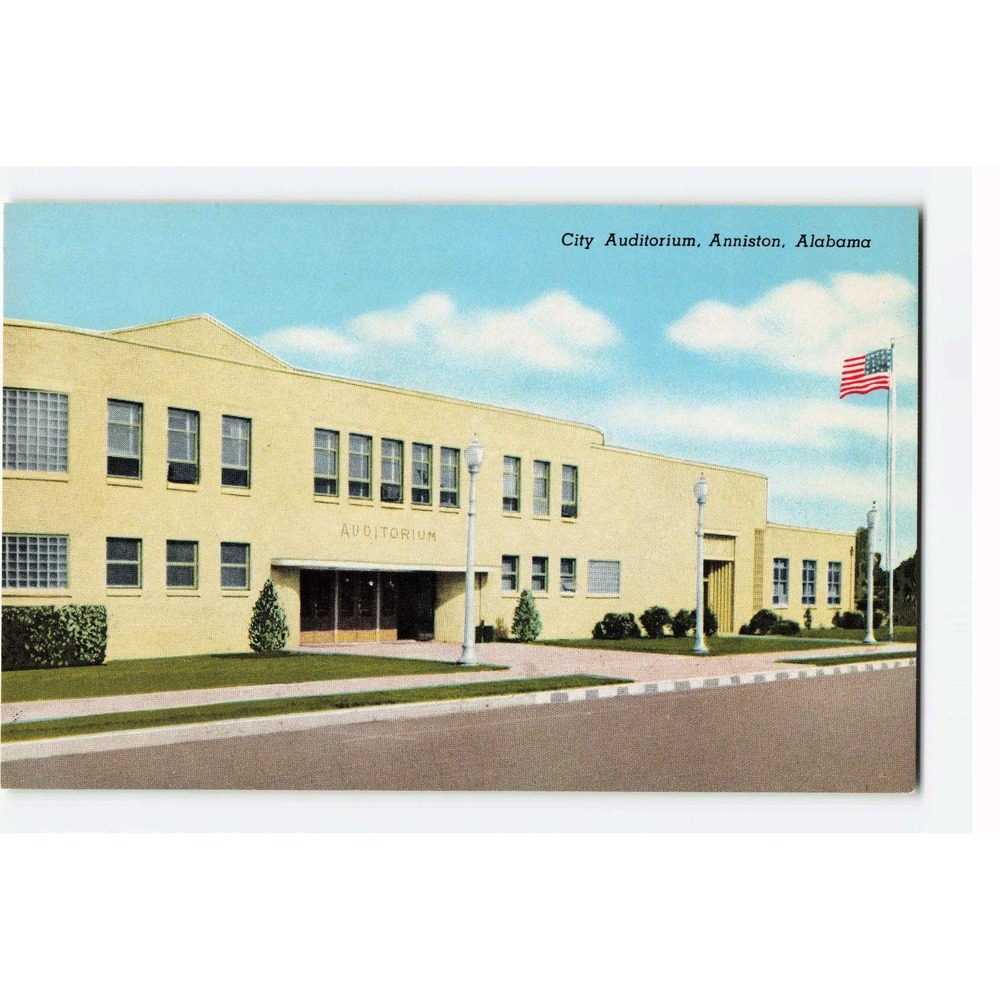 Vintage City Auditorium Anniston Alabama Linen Postcard Curt Teich 5C123-N